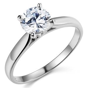 14K Cathedral Solitaire 1-CT Round-Cut CZ Ring
